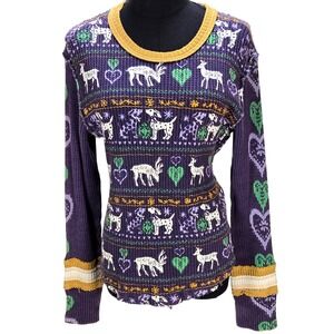 Women's Free People Medium Purple Blissful Layering Waffle Knit Top Cottagecore